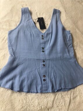 Vero Moda Sky Blue Button-Front V-Neck Peplum Tank